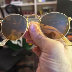 Ray-Ban Gold Frame Sunglasses with Blue and Green Lenses